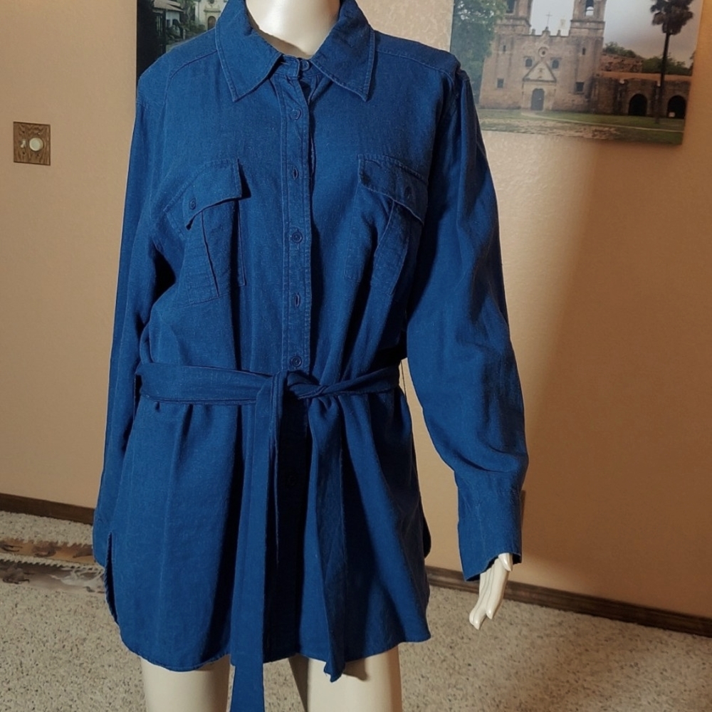 Blue linen mix shirt